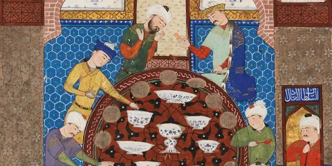 A Banquet Scene with Hormuz, Iran, detail