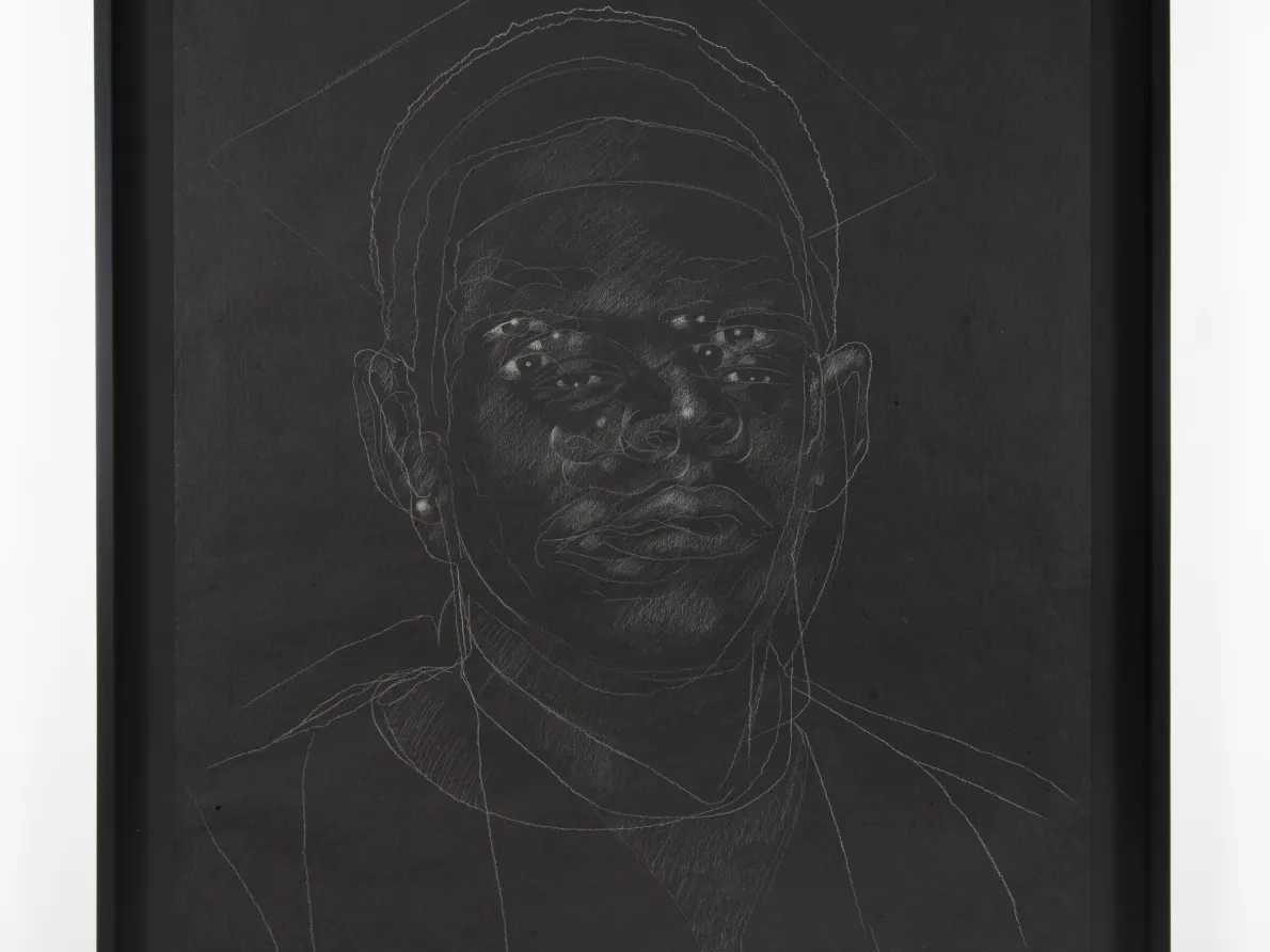 “For Trayvon, Amadou, Sean, and Mike,” 2014, Titus Kaphar, chalk on asphalt, Courtesy of Jack Shainman Gallery