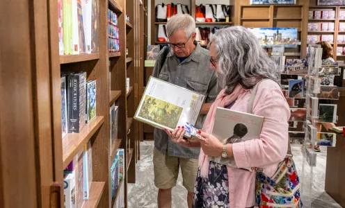 Patrons perusing the puzzle aisle at the Detroit Institute of Arts' Shop