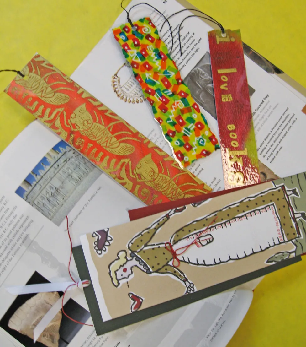 An assortment of handmade bookmarks made in the DIA's art-making Studio