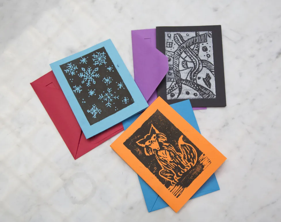 An example of print making cards made at the DIA's drop-in Art-Making studio