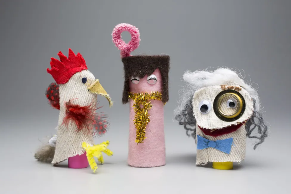 Examples of finger puppets made in the DIA's art-making studio