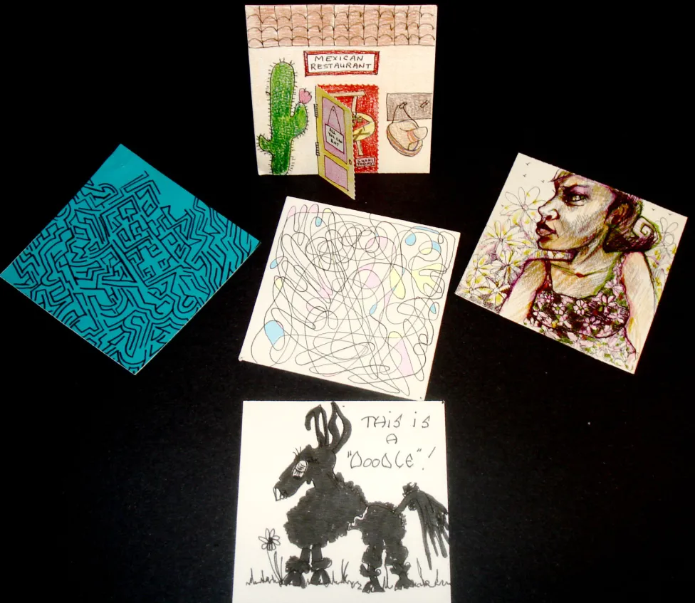 Examples of doodle art made in the artmaking studio