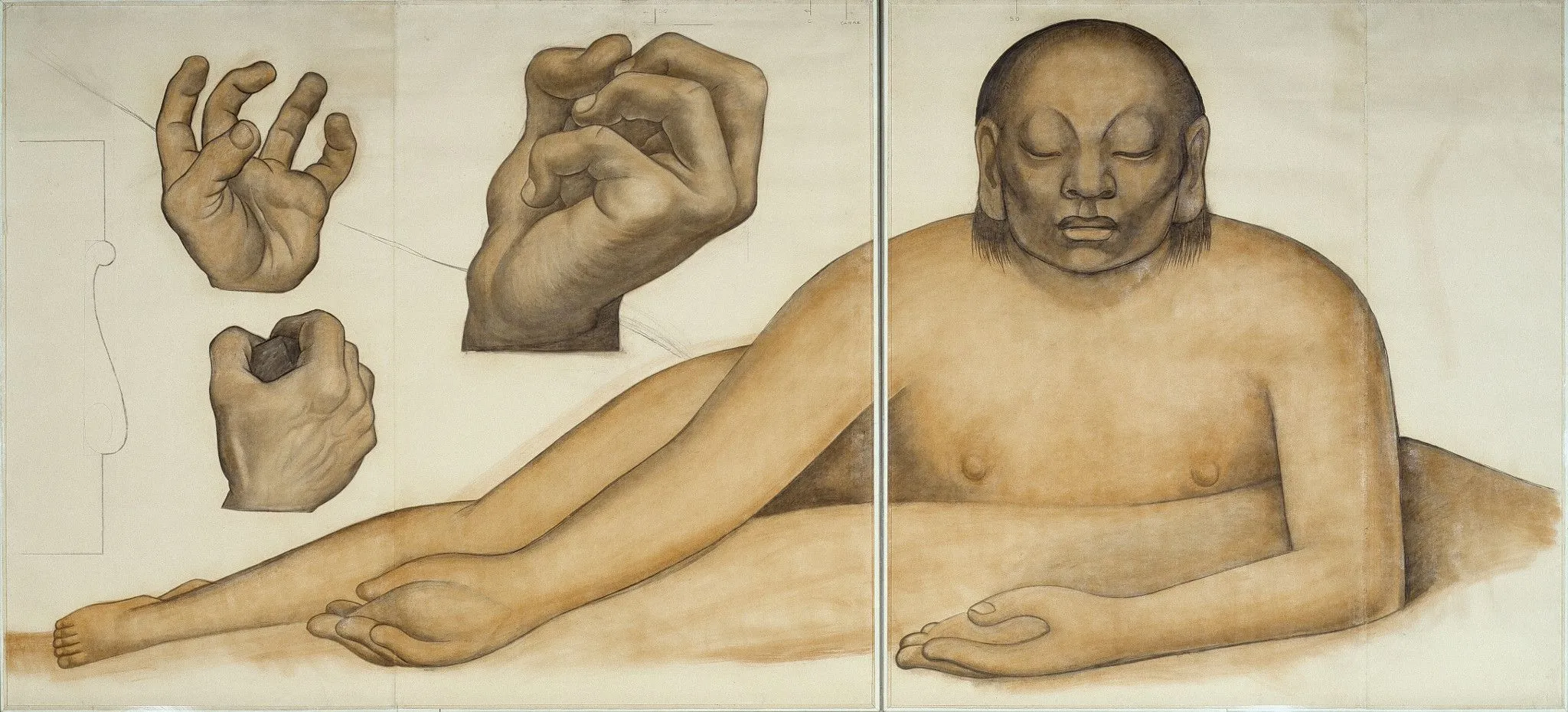 Diego M. Rivera, Figure Representing the Yellow Race, 1932, charcoal and pigment on two joined sheets of off-white wove paper. Detroit Institute of Arts, Gift of the artist, 33.42.